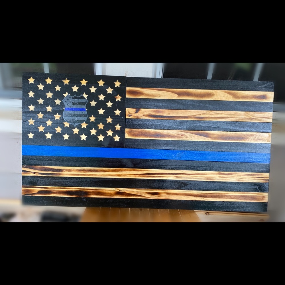 Rustic Handmade flag w Police decal